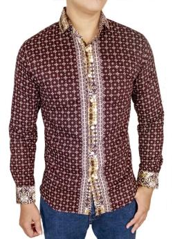 Gudang Fashion - Kemeja Batik Pria Panjang Slim Fit-Coklat Tua-XL