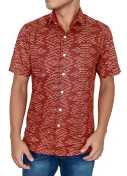 Gudang Fashion - Batik Pendek Pria Slim Fit-Orange-XL