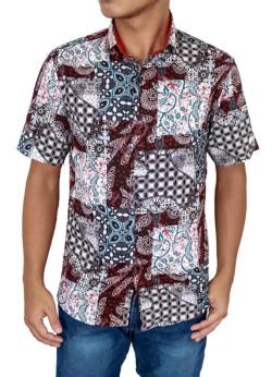 Gudang Fashion - Batik Pendek Pria Slim Fit-Coklat-XL
