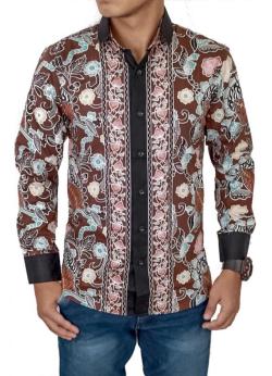 Gudang Fashion - Kemeja Batik Lengan Panjang Slim Fit-Coklat-L