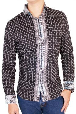 Gudang Fashion Kemeja Batik Slim Fit Abu Tua XL
