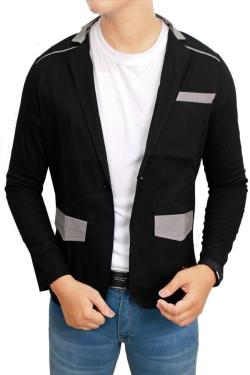 Gudang Fashion Stretch Blazer for Men Hitam Kombinasi One Size