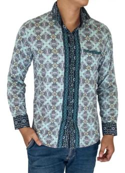 Gudang Fashion - Batik Slim Fit Lengan Panjang-Hijau-L