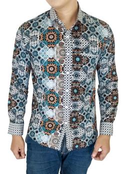 Gudang Fashion - Kemeja Panjang Slim Batik-Hijau-M BAT714-M