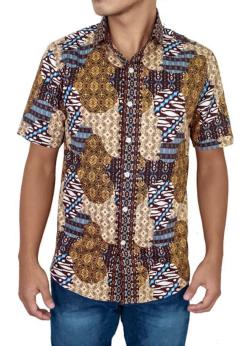 Gudang Fashion - Kemeja Batik Pendek Pria Slim Fit-Cream-M