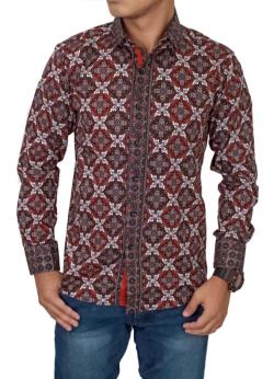 Gudang Fashion - Kemeja Panjang Slim Batik-Merah-M