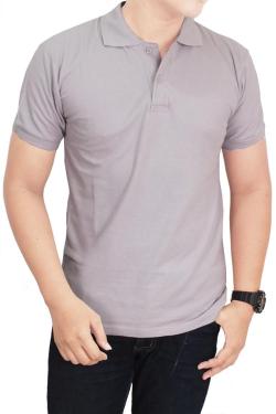Gudang Fashion-Kaos Polos Kerah Abu Muda 100% Cotton Pique S Abu Muda