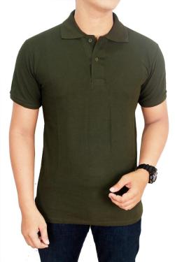 Gudang Fashion-Kaos Polos Kerah Hijau Army 100% Cotton Pique S Hijau Army