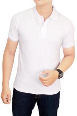 Gudang Fashion-Kaos Polos Kerah Putih 100% Cotton Pique M Putih