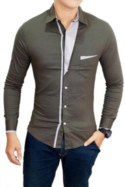 Gudang Fashion Kemeja Korea Slimfit Panjang Hijau XL