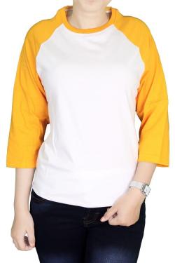 Gudang Fashion - Kaos Wanita Raglan Putih Emas - Putih Emas POLW 44 - S