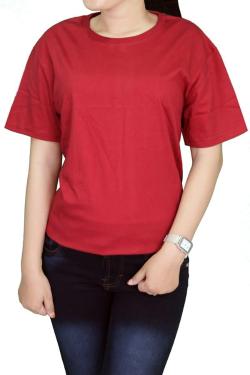 Gudang Fashion - Basic T-Shirt Wanita Lengan Pendek Maroon - Maroon POLW 50 - L