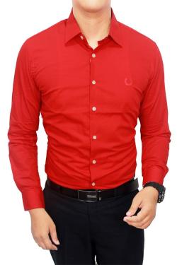Gudang Fashion-Men Long Sleeve Shirts XL Merah