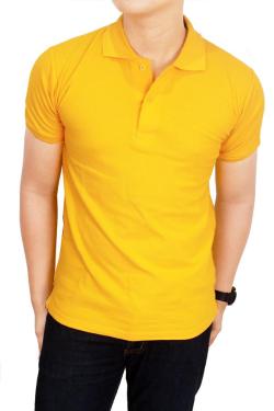 Gudang Fashion-Kaos Polos Kerah Kuning Emas 100% Cotton Pique S Kuning Emas