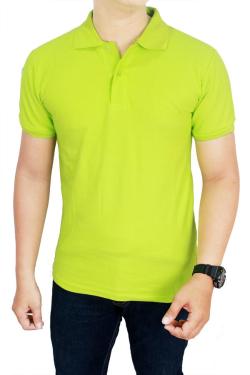 Gudang Fashion-Kaos Polos Kerah Hijau Stabilo 100% Cotton Pique S Hijau Stabilo
