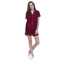 Piyama Short Pants Silky Setelan Baju Tidur Maroon