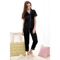 Piyama Long Pants Silky Setelan Baju Tidur Black
