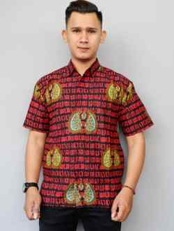 Aksara Jawa Kemeja Batik ukuran M/L/XL - RED (M)