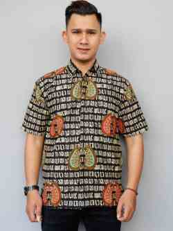 Aksara Jawa Kemeja Batik ukuran M/L/XL - BLACK (M)