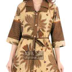 Ghea Batik Tunic Dress + Waist Tie - DASAR MOCCA (L)