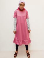 Tunik Dress Wanita Ruffle Kombinasi Lengan - Pink