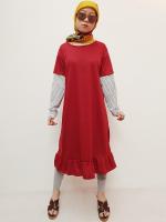 Tunik Dress Wanita Ruffle Kombinasi Lengan - Red
