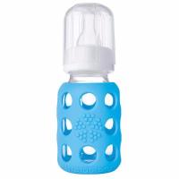LifeFactory 4oz Glass Baby Bottle With Silicone Sleeve 120ml - Sky Blue