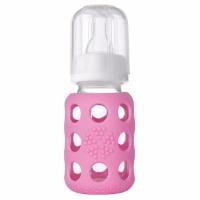 LifeFactory 4oz Glass Baby Bottle With Silicone Sleeve 120ml - Pink