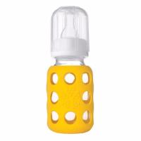 LifeFactory 4oz Glass Baby Bottle With Silicone Sleeve 120ml - Yellow