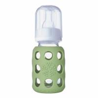 LifeFactory 4oz Glass Baby Bottle With Silicone Sleeve 120ml - Spring Green