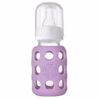 LifeFactory 4oz Glass Baby Bottle With Silicone Sleeve 120ml - Lilac