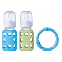 LifeFactory 4oz Baby Gift Packs - Isi 2 - Blue Green + Gratis Silicone Teether