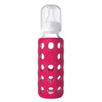 LifeFactory 9oz Glass Baby Bottle With Silicone Sleeve 250ml - Raspberry