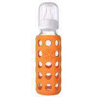 LifeFactory 9oz Glass Baby Bottle With Silicone Sleeve 250ml - Orange