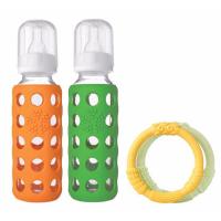 LifeFactory 9oz Baby Gift Packs - Isi 2 - Orange Green + Gratis 2 Silicone Teether