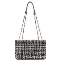Guess Cessily Tweed Flap Over Crossbody Bag- Black
