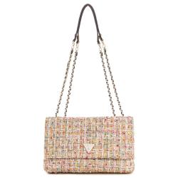Guess Cessily Tweed Flap Over Crossbody Bag - Gold