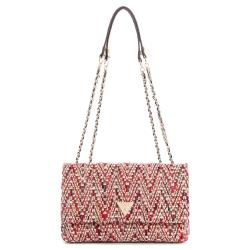 Guess Cessily Tweed Flap Over Crossbody Bag - Red