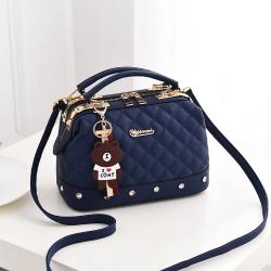 Yijiani Plaid Pattern Metal Alloy Handbag - Navy B