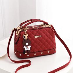 Yijiani Plaid Pattern Metal Alloy Handbag - Wine R