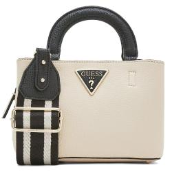 Guess Aretha Ribbon Strap Mini Satchel Bag - White Black