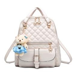 New Durable PU Leather Backpack With Pendant-Beige