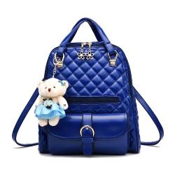 New Durable PU Leather Backpack With Pendant -Blue