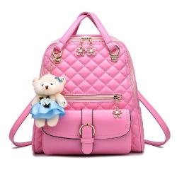 New Durable PU Leather Backpack With Pendant -Pink