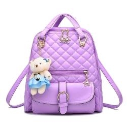 New Durable PU Leather Backpack With Pendant -Ungu