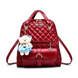 New Durable PU Leather Backpack With Pendant - Red