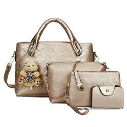 Tas Fashion Wanita 4 in 1 Dengan Boneka - Gold