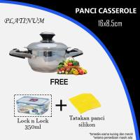 Panci Rebus Panci Mie Panci Sup Casserole 16cm Stainless Dengan Penutup - PLATINUM FREE GIFT