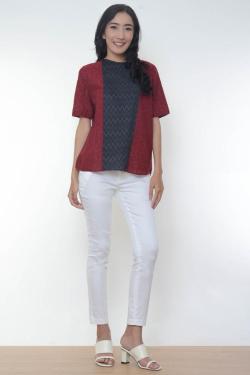 Lucky Sunday Batik Short Sleeve Front Combi Blouse-MS17.050 Mix Colour-S