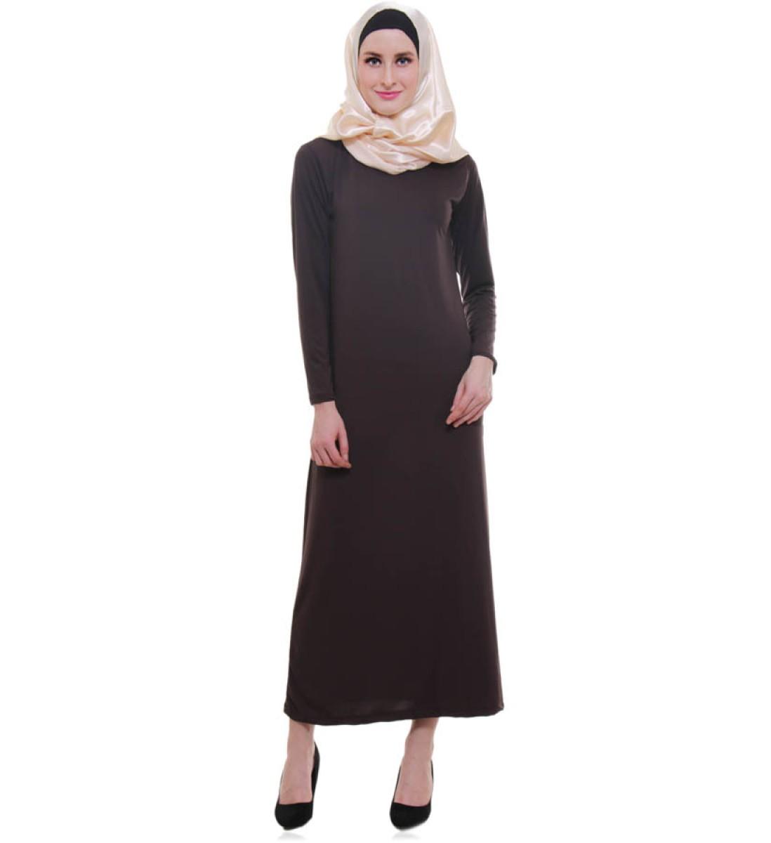 Lucky Sunday Manset  Gamis  Anisah Brown Fashion Wanita 